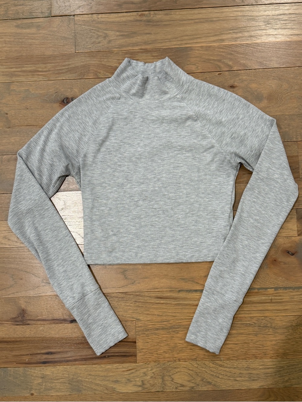 aerie Light Gray Ribbed Mock Neck Crop Top